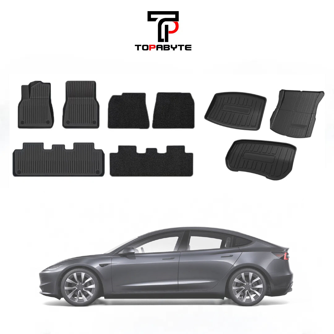 Topaoctet TPE Mats de sol avec tapis à double couche pour le modèle 3 Highland 2024 2025 Protection toutes temps (6pcs)