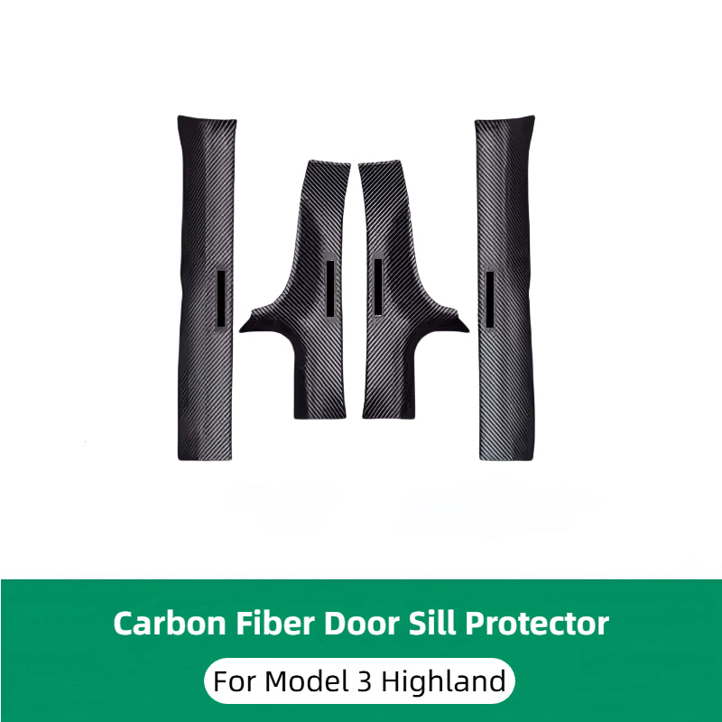 Topabyte Carbone Fibre Door Sill Protectors for Model 3 / Y 2018-2025 + Highland / Juniper (5 places)