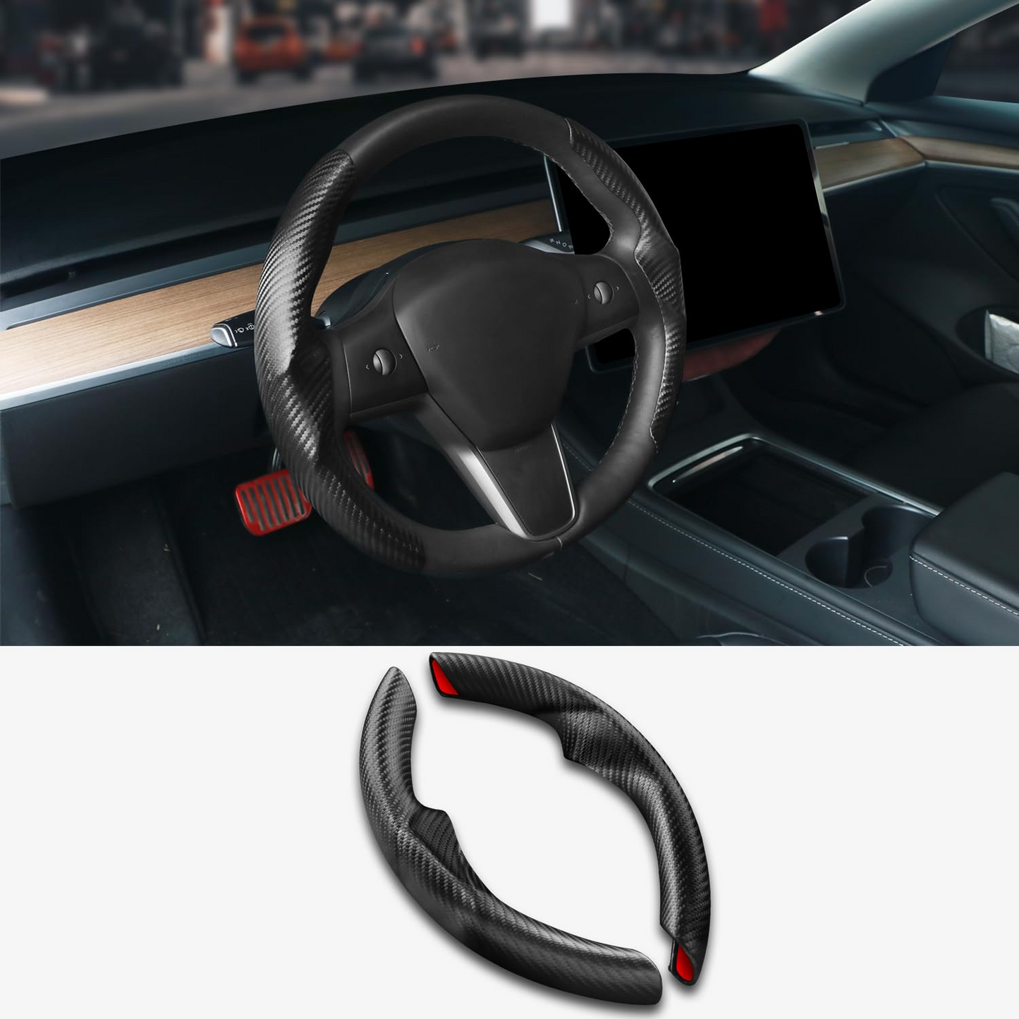 TOPABYTE Steering Wheel Cover Carbon Fiber and Liquid Style for All Model 3 Y S X Universally for Most Car