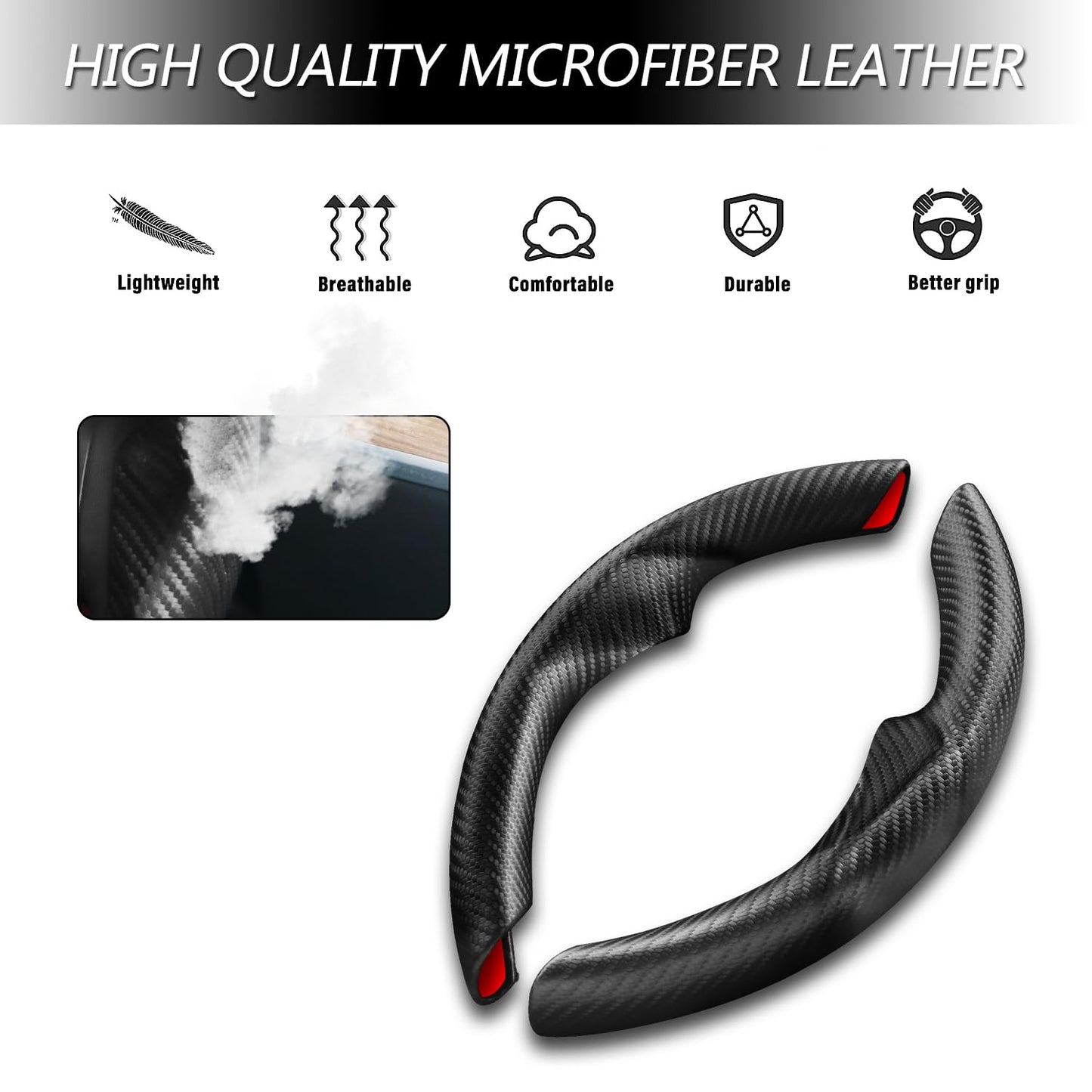 TOPABYTE Steering Wheel Cover Carbon Fiber and Liquid Style for All Model 3 Y S X Universally for Most Car