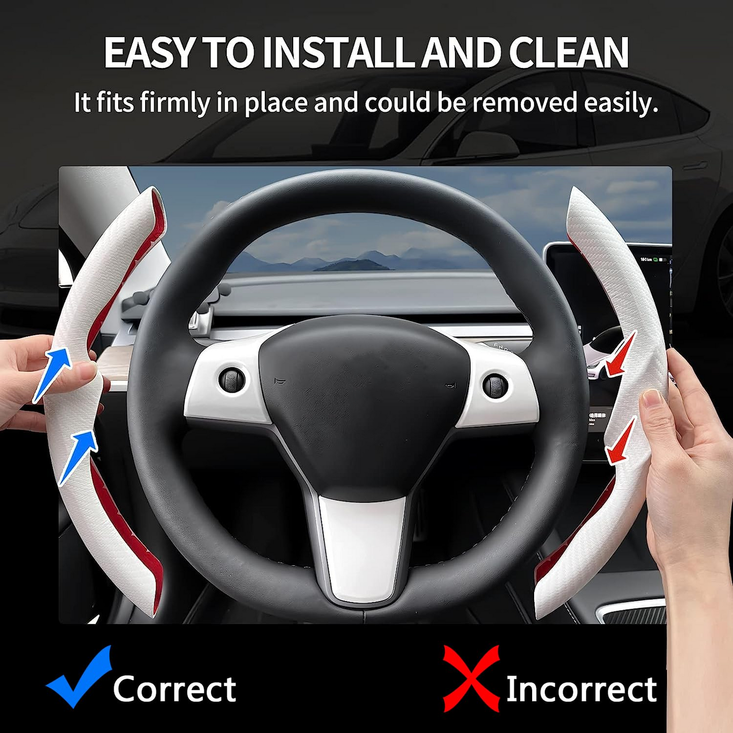 TOPABYTE Steering Wheel Cover Carbon Fiber and Liquid Style for All Model 3 Y S X Universally for Most Car