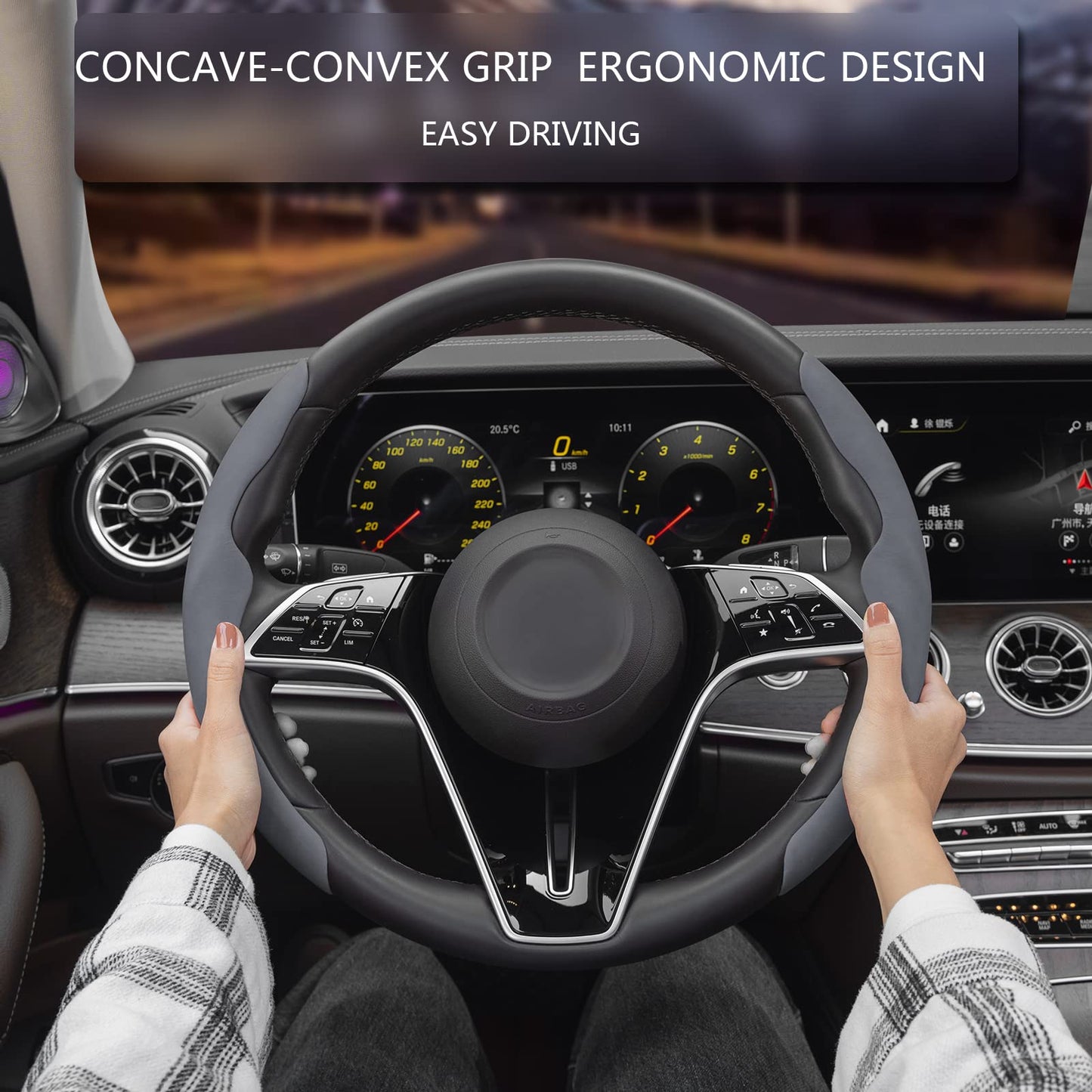 TOPABYTE Steering Wheel Cover Carbon Fiber and Liquid Style for All Model 3 Y S X Universally for Most Car