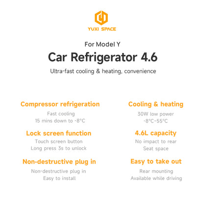 TOPABYTE Rear Hidden Heating & Cooling Car Refrigerator for Model Y (4.6L)