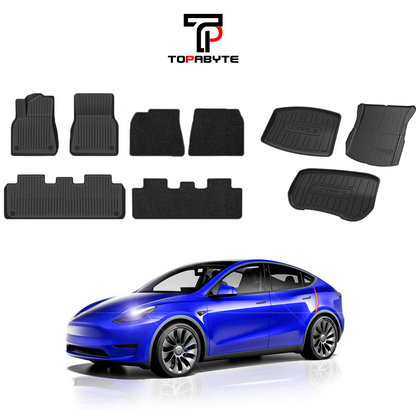 TOPABYTE TPE Floor Mats with Double Layer Flocking for Model 3 Before 2023 Oct. All-Weather Protection (6 PCs)