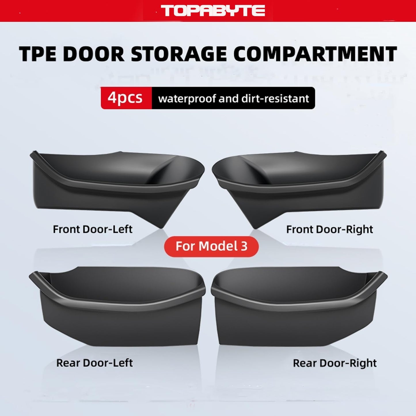 TOPABYTE Door Side Storage Organizer Tray Front Rear Doors 4PCs For Model 3 & Model Y
