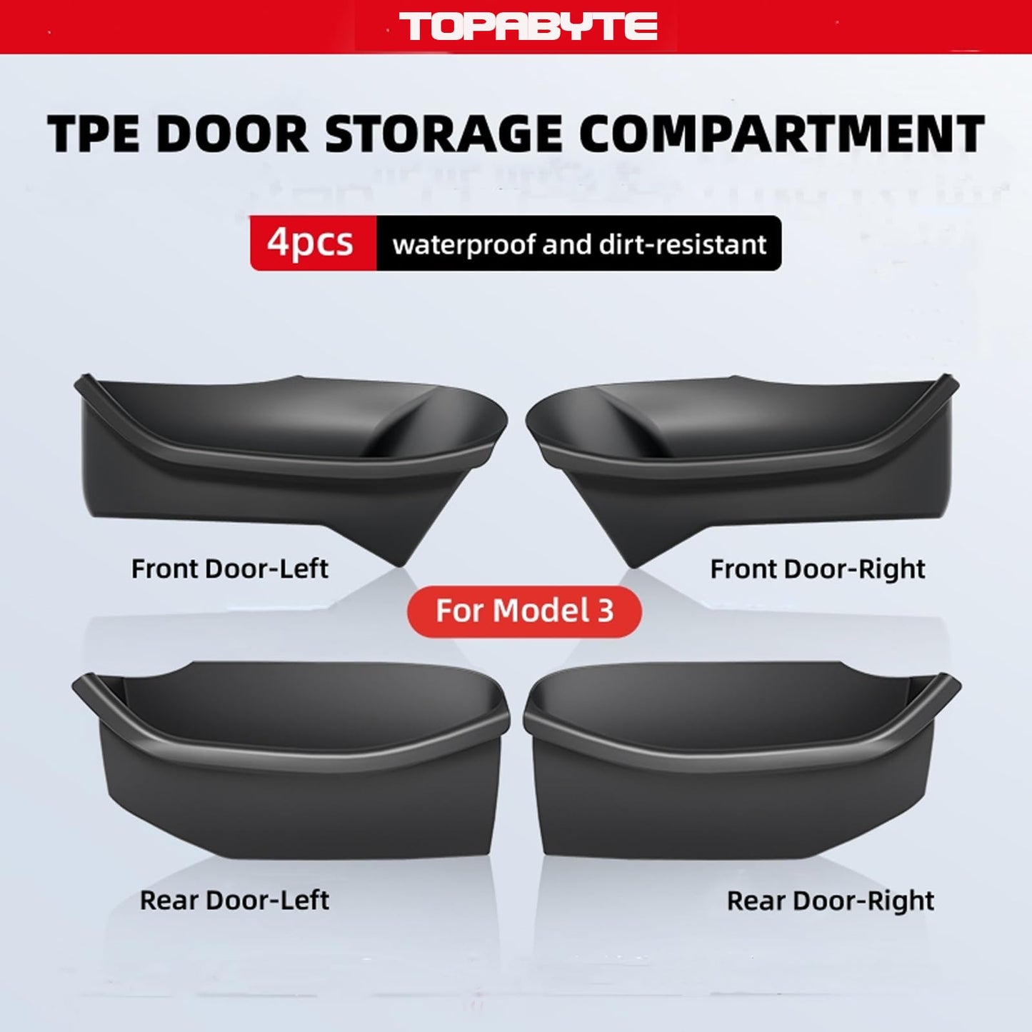 TOPABYTE Bandeja organizadora de almacenamiento lateral para puerta, puertas delanteras y traseras, 4 piezas para modelo 3 y modelo Y