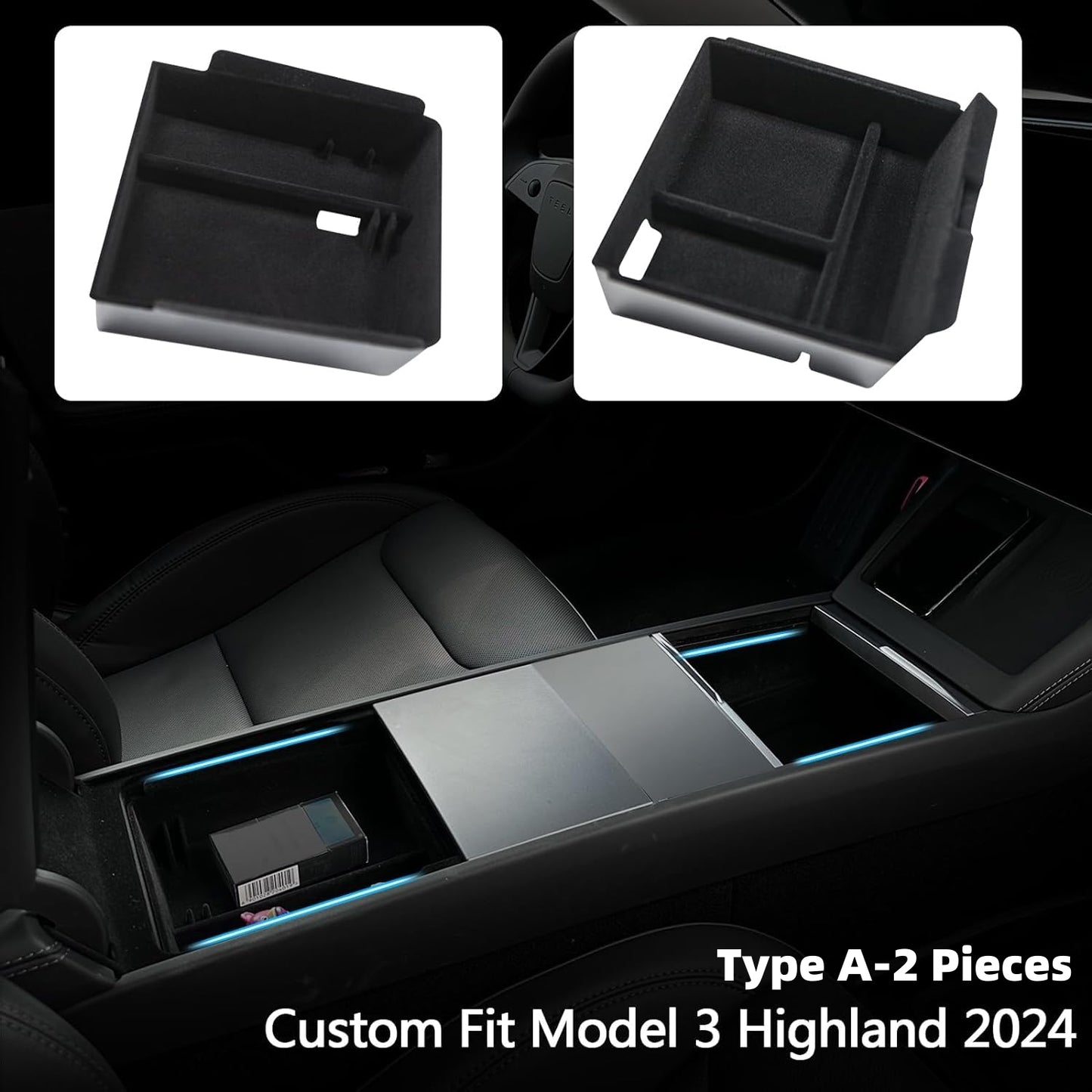 TOPABYTE Center Console Organizer for 2024 Model 3 Highland