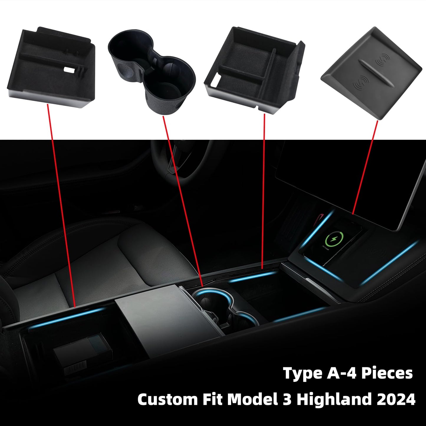 Topabyte Center Console Organizer dla Model Y Juniper & Model 3 Highland