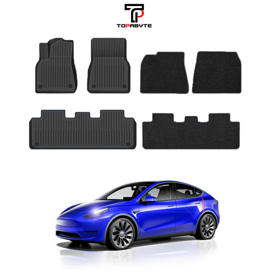 TOPABYTE TPE Floor Mats with Double Layer Flocking for Model 3 Before 2023 Oct. All-Weather Protection (6 PCs)