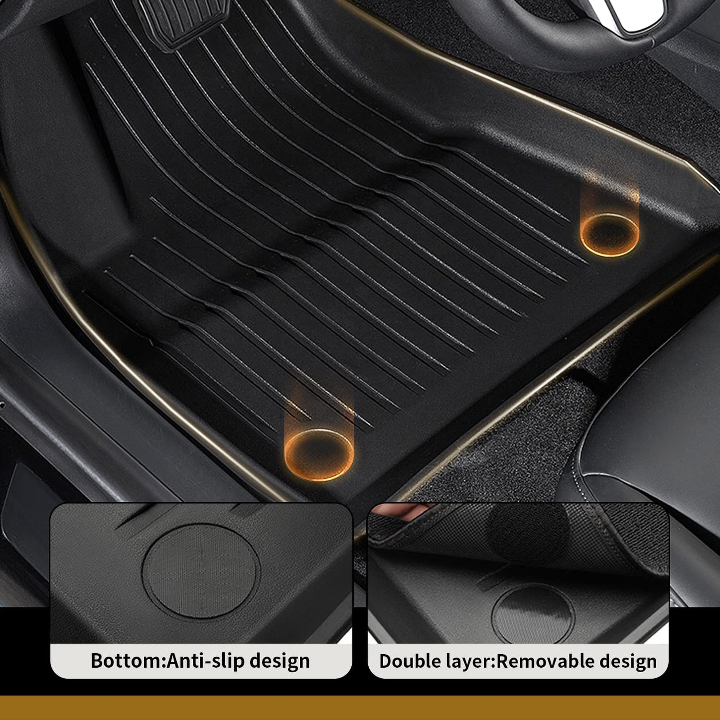 TOPABYTE TPE Floor Mats with Double Layer Flocking for Model Y 2020-2024 All-Weather Protection (6 PCs)