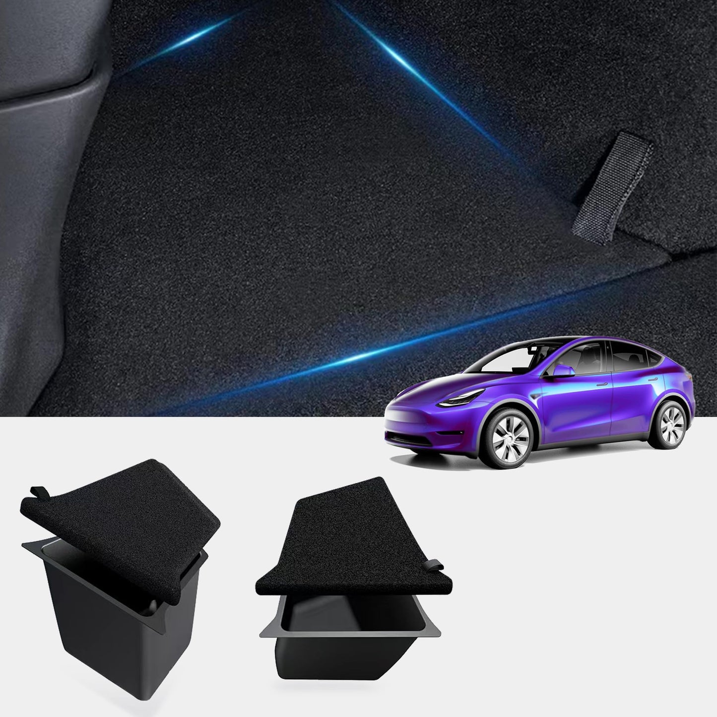 TOPABYTE Rear Trunk Organizers with Lid for Model Y 2020-2024 & Model 3 2017-2025