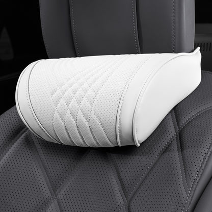 TOPABYTE Car Breathable Leather Headrest Neck Pillow Memory Foam with Embroidered Design (Black/White/Red/Palomino)