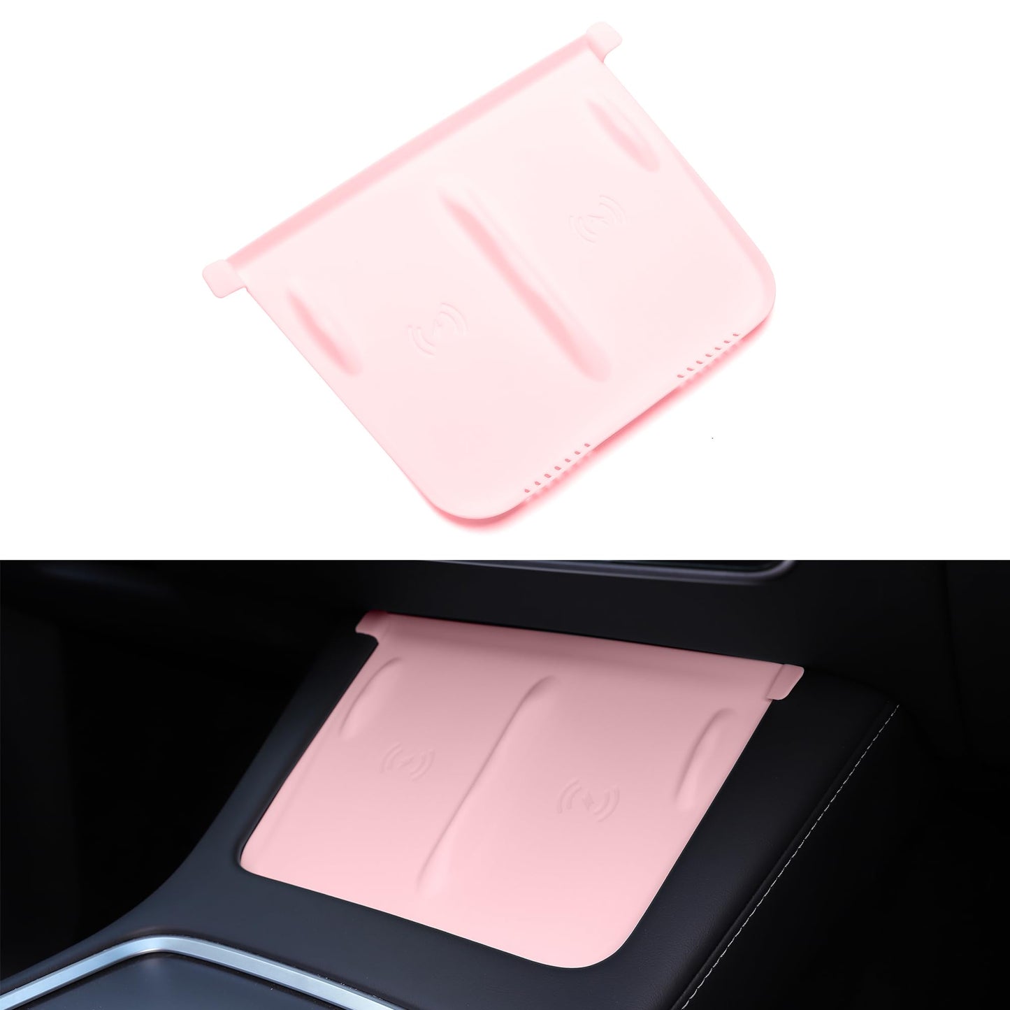 TOPABYTE Center Console Accessories Set - Cup Holder, Screen Edge Protector, Wireless Charger Mat Silicone For Model 3/Highland/Y/Juniper