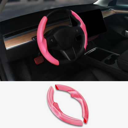 TOPABYTE Steering Wheel Cover Carbon Fiber and Liquid Style for All Model 3 Y S X Universally for Most Car