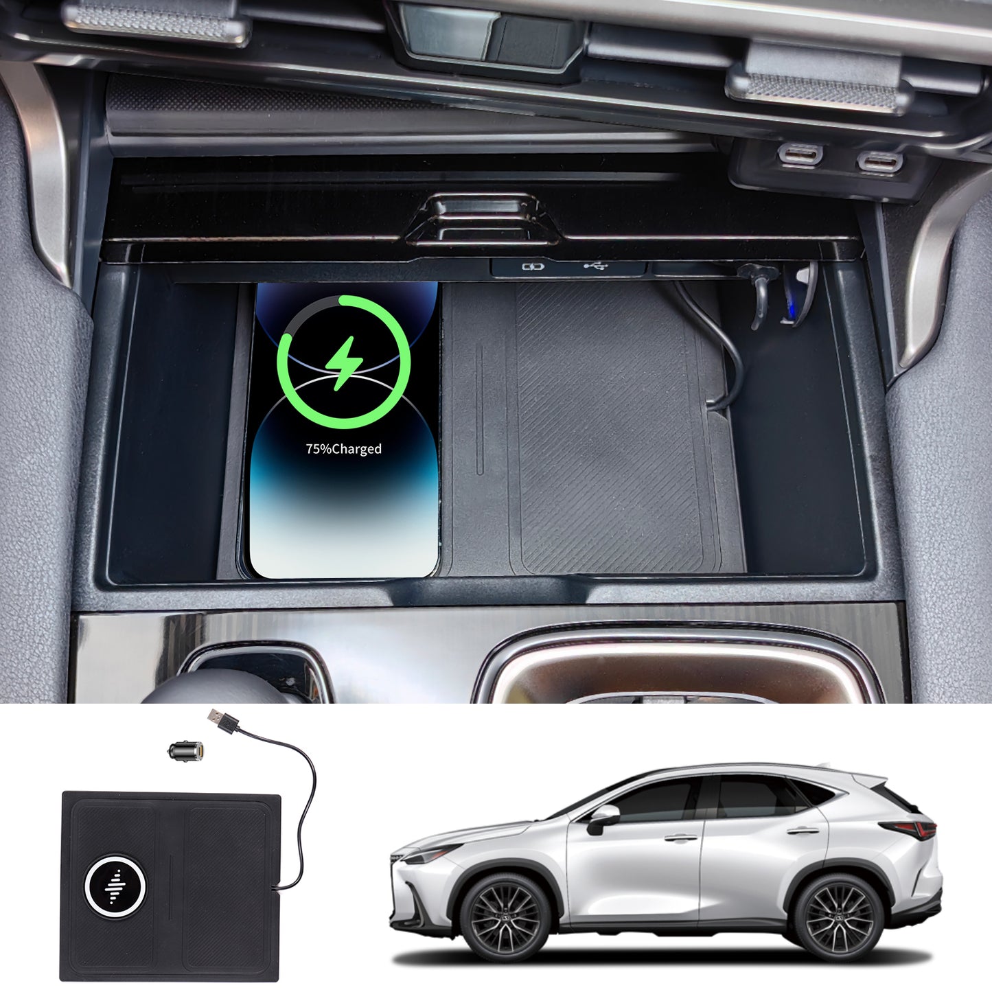 TOPABYTE Car Wireless Charger Pad With Fast Charging For Lexus ES/NX/RX 250 350 Series