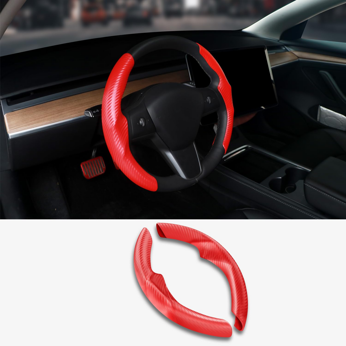 TOPABYTE Steering Wheel Cover Carbon Fiber and Liquid Style for All Model 3 Y S X Universally for Most Car
