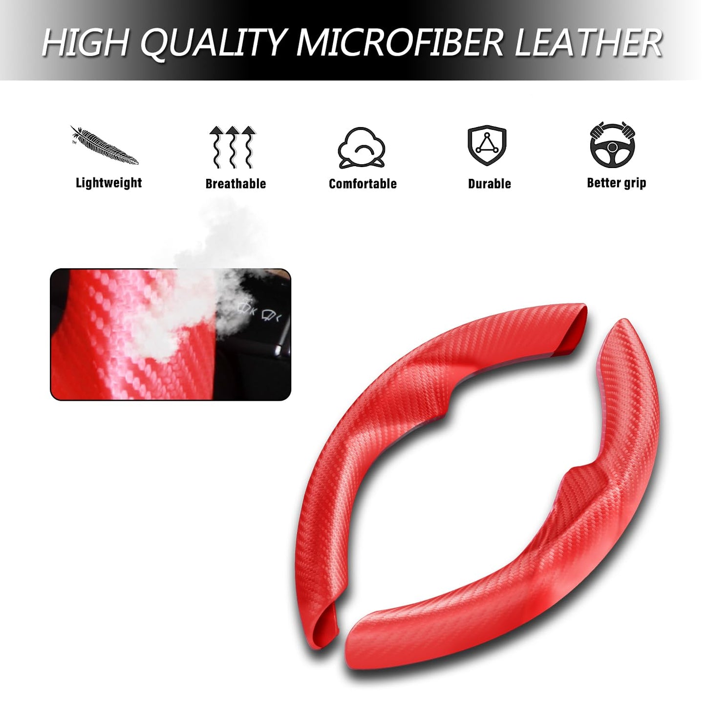 TOPABYTE Steering Wheel Cover Carbon Fiber and Liquid Style for All Model 3 Y S X Universally for Most Car