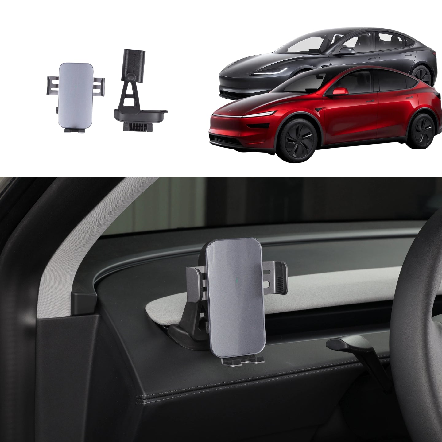 TOPABYTE Electric Phone Holder with Solar Energy for Model 3/Highland/Y/Juniper