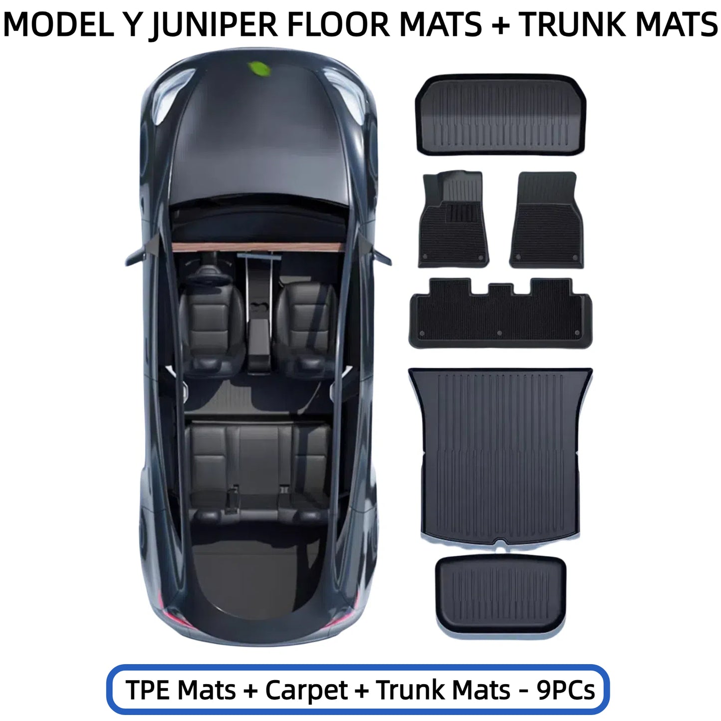 Topabyte TPE Mats de sol pour 2025 Nouveau modèle Y Juniper 5 sièges Protection toutes temps (avec ou sans calque de tapis)