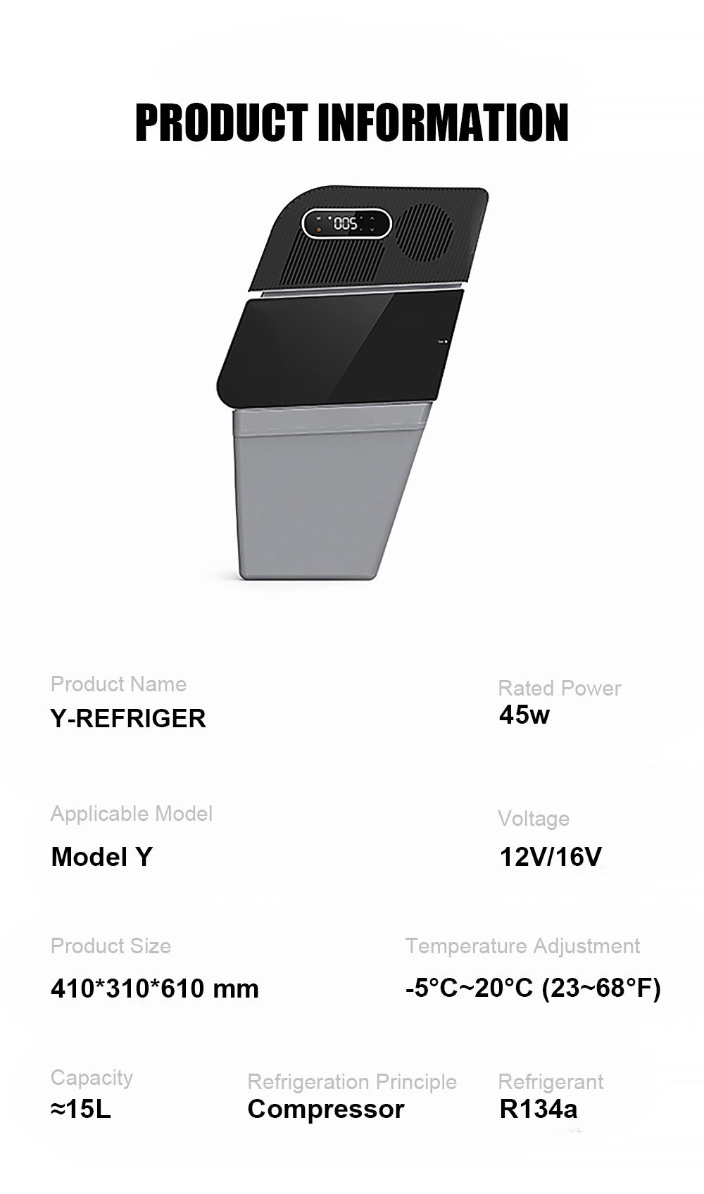 TOPABYTE Trunk Hidden Car Refrigerator 15L for Model Y (5-Seat)