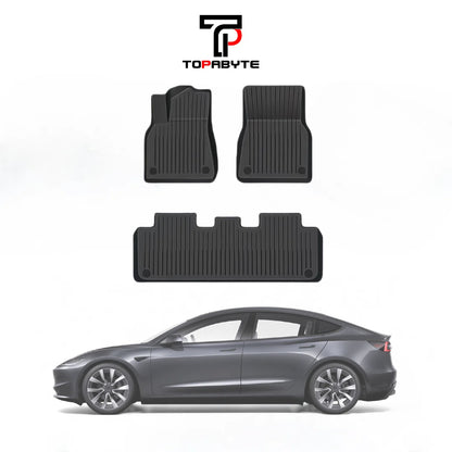 TOPABYTE TPE Floor Mats with Double Layer Carpet for Model 3 Highland 2024 2025 All-Weather Protection (6PCs)