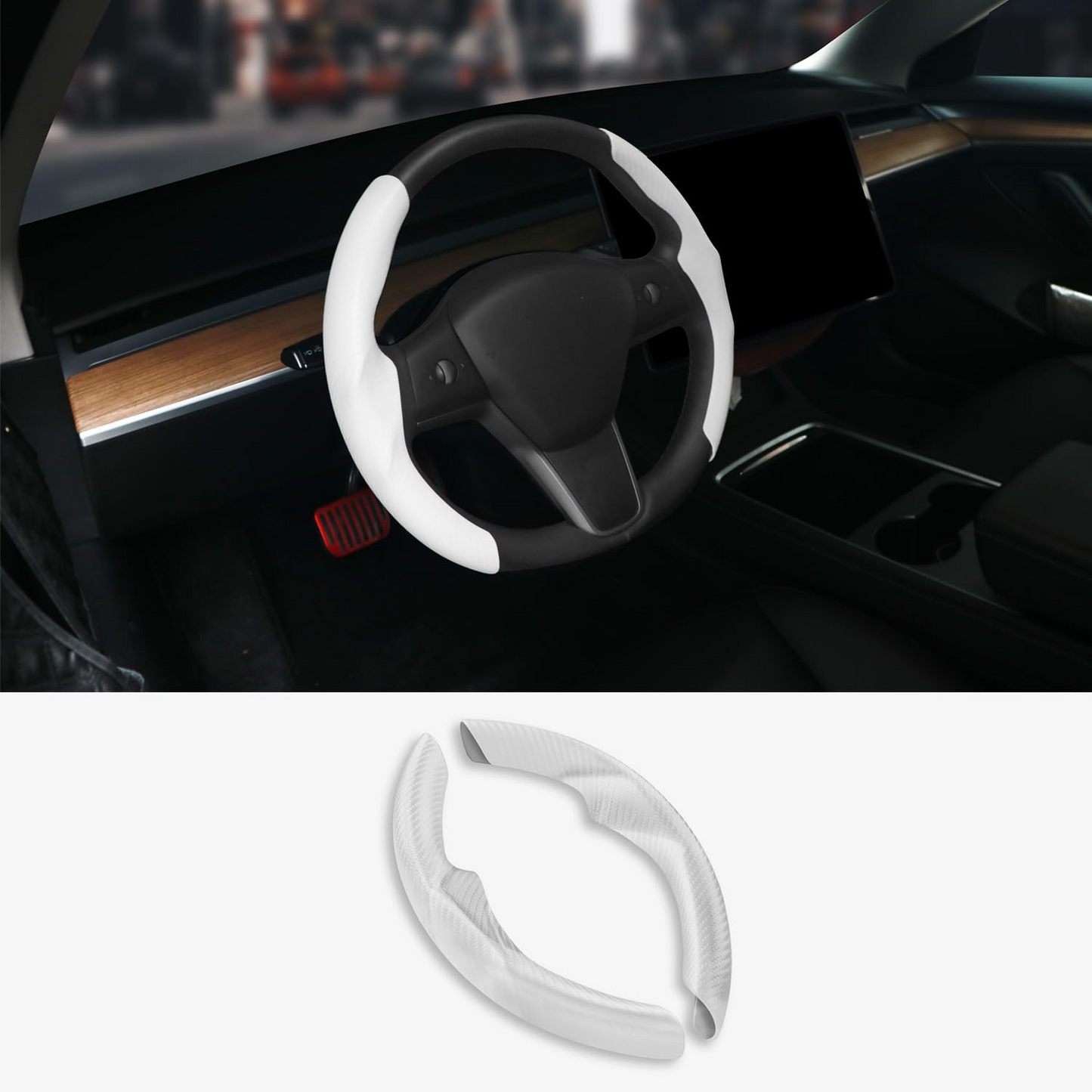 TOPABYTE Steering Wheel Cover Carbon Fiber and Liquid Style for All Model 3 Y S X Universally for Most Car