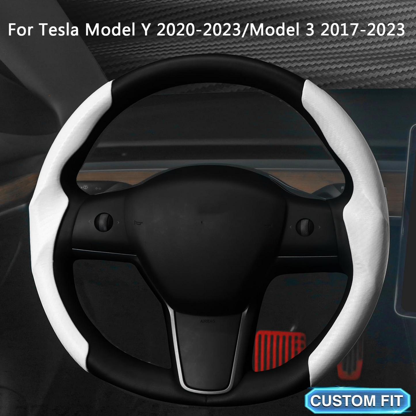 TOPABYTE Steering Wheel Cover Carbon Fiber and Liquid Style for All Model 3 Y S X Universally for Most Car