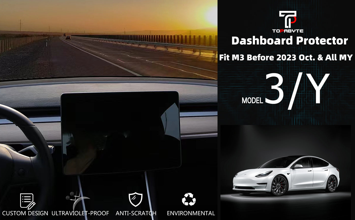 TOPABYTE Dashboard Cover for Model 3/Y 2017-2023 Premium Flannel Non-Slip Pad Dashboard Decoration