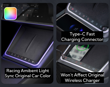 TOPABYTE Center Console Wireless Charger with Ambient Light & Buttons For Model 3 Highland