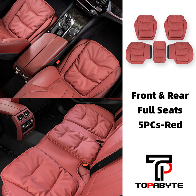TOPABYTE Cuscino del sedile universale in pelle nappa con imbottitura in piuma per auto/ufficio/casa (nero rosso arancione marrone)