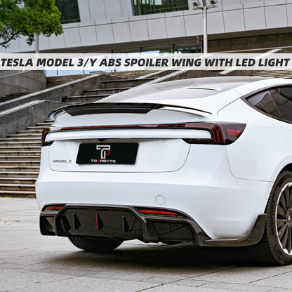 TOPABYTE ABS Rear Spoiler Wing with LED Light for Model 3Y (Matte Black)