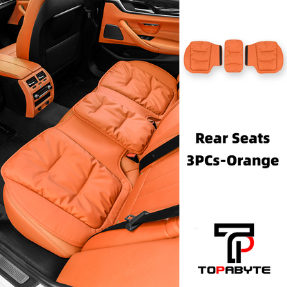 TOPABYTE Cuscino del sedile universale in pelle nappa con imbottitura in piuma per auto/ufficio/casa (nero rosso arancione marrone)