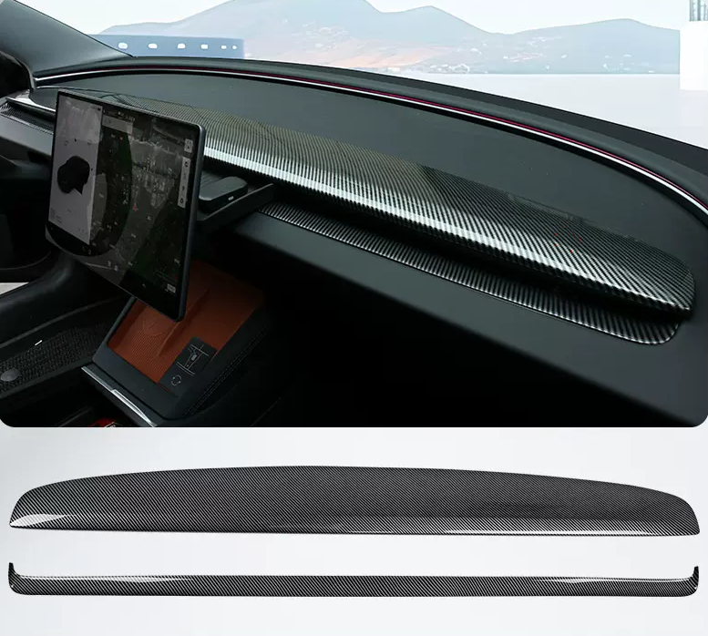 TOPABYTE Dashboard Cover Trim for Model Y Juniper & Model 3 Highland (Suede ABS & Real Carbon Fiber)