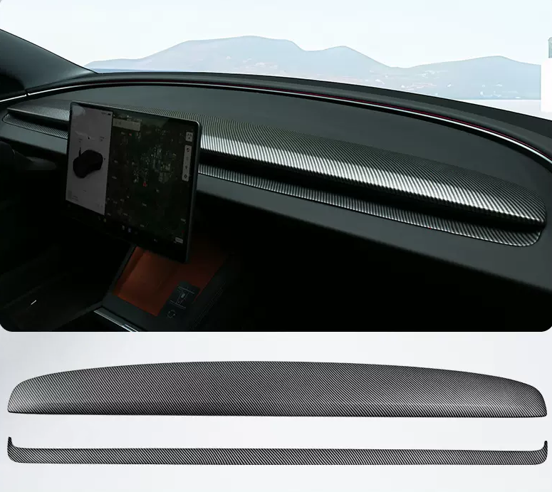 TOPABYTE Dashboard Cover Trim for Model Y Juniper & Model 3 Highland (Suede ABS & Real Carbon Fiber)