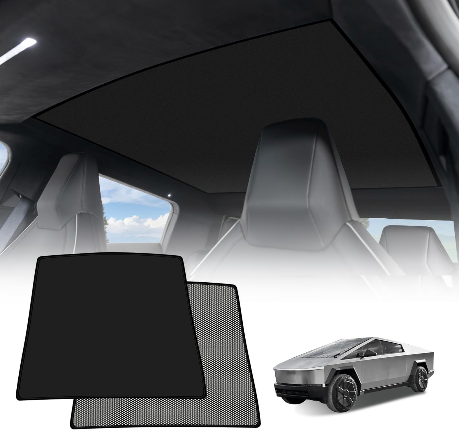 Ice Crystal Tesla Cybertruck Window Shades (2024-2025) - 2-in-1 Reflective Sunshades For Windshield, Side & Rear Windows, Camping Privacy