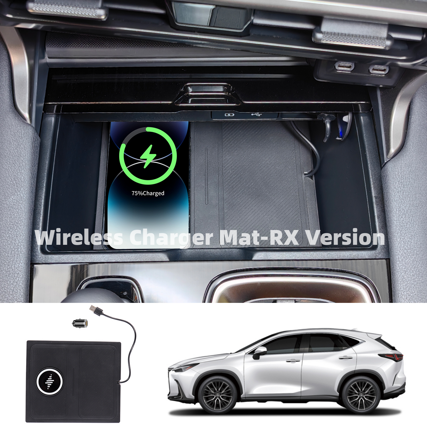 Tappetino caricabatterie wireless per auto TOPABYTE con ricarica rapida per serie Lexus ES/NX/RX 250 350