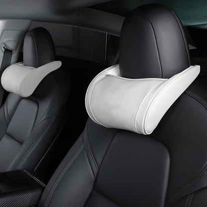 TOPABYTE Memory Foam Car Headrest Neck Pillow & Leather Lumbar Support for Tesla & All Cars