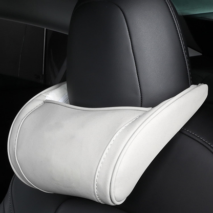 TOPABYTE Memory Foam Car Headrest Neck Pillow & Leather Lumbar Support for Tesla & All Cars