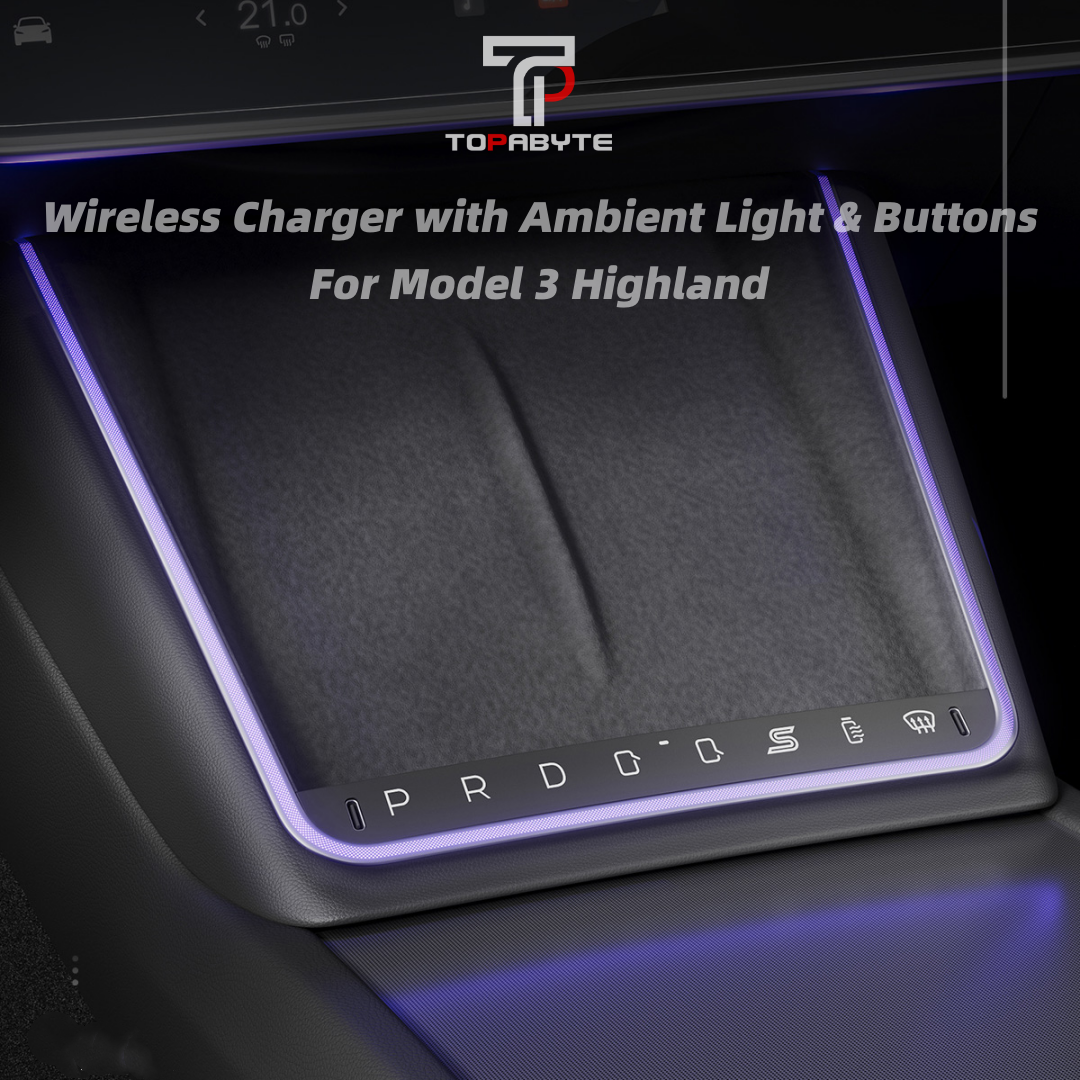 Caricatore wireless console Center Topabyte con luce ambientale e pulsanti per Model 3 Highland