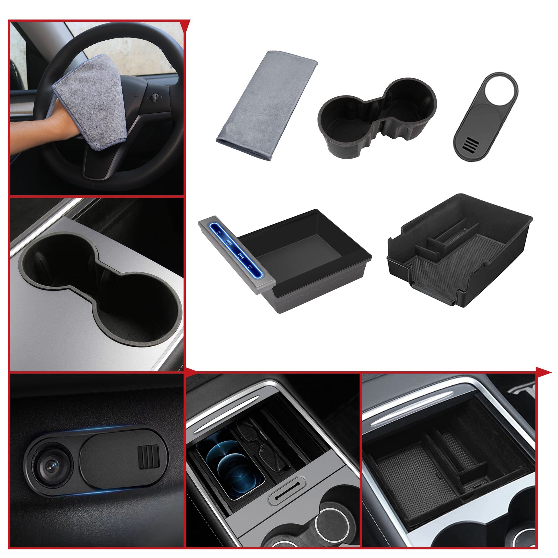 model 3 Y car 2022 2023 2021 2020 2019 2018 s3xy  USB HUB with Center Console Organizer Set topabyte accessories accessory aftermarket price Vehicles standard long range performance sr+ electric car rwd ev interior exterior diy decoration price elon musk must have black white red blue 5 7 seats seat